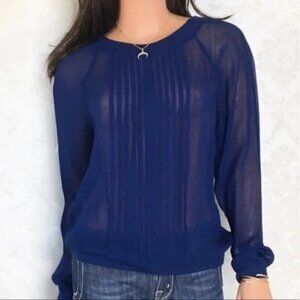 Anthropologie “ONE FINE DAY” Sheer Blue Blouse Round Neck Long Sleeve Size XS